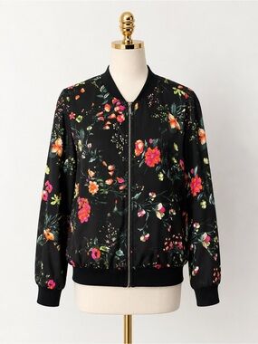 Women's Black Floral Bomber Jacket